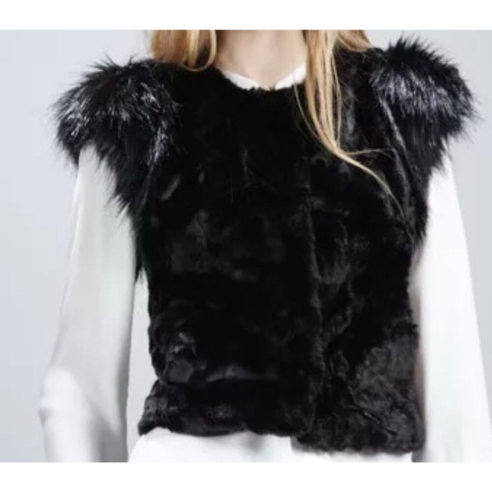 Black Faux Fur Vest Cropped Cozy Mob Boss Wife Neiman Marcus Skaist Taylor XS